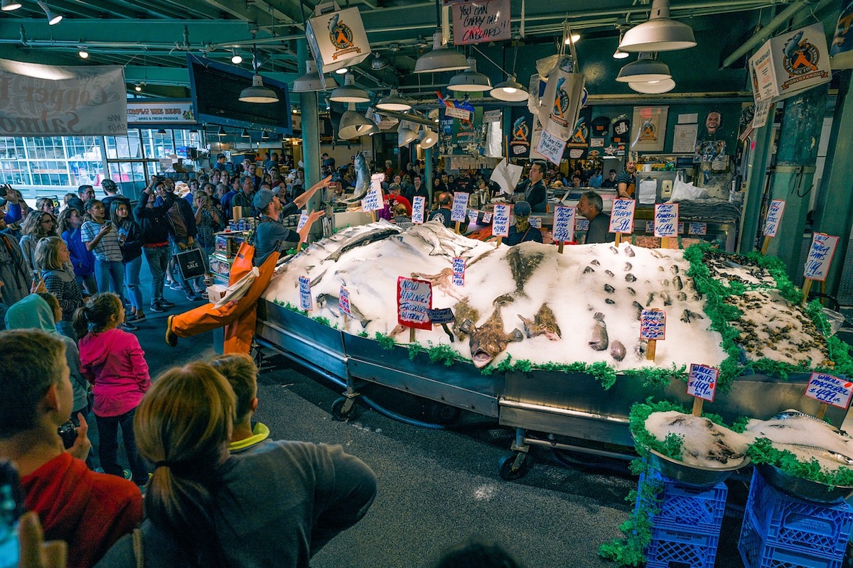 Fish market at Pikes Places in Seattle, WA