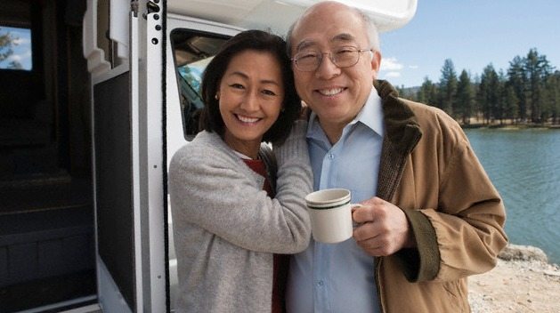 Happy Senior Couple Outside RV