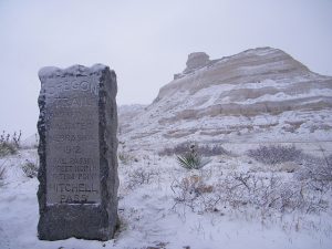Oregon Trail Marker in the Snow