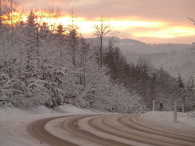 Winter Road at Sunset