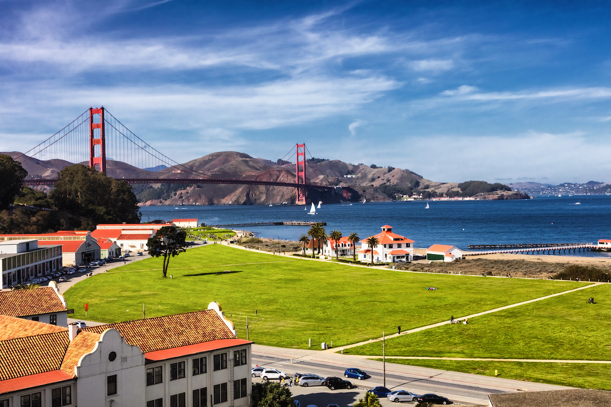 The Golden Gate Bridge in San Francisco bay and Crissy Field