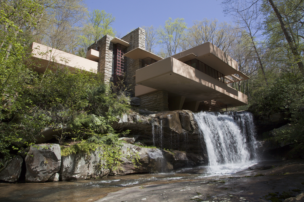 Waterfall view of the Fallingwater home