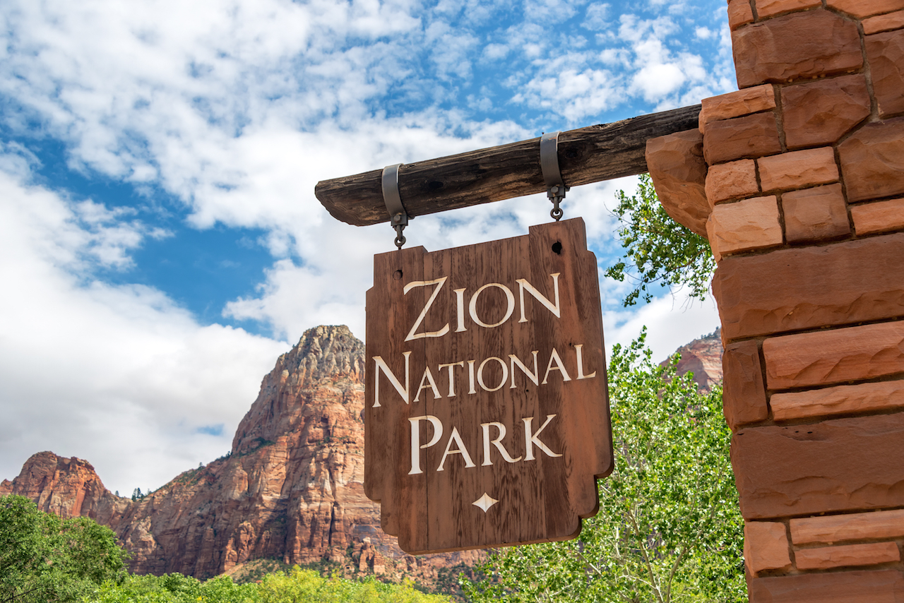 entrance sign at Zion National Park