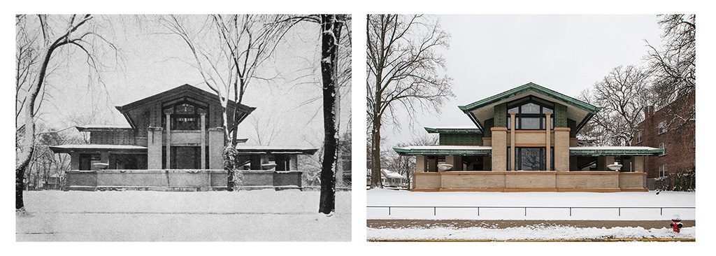 Then and Now comparison photo of the Dana Thomas House 