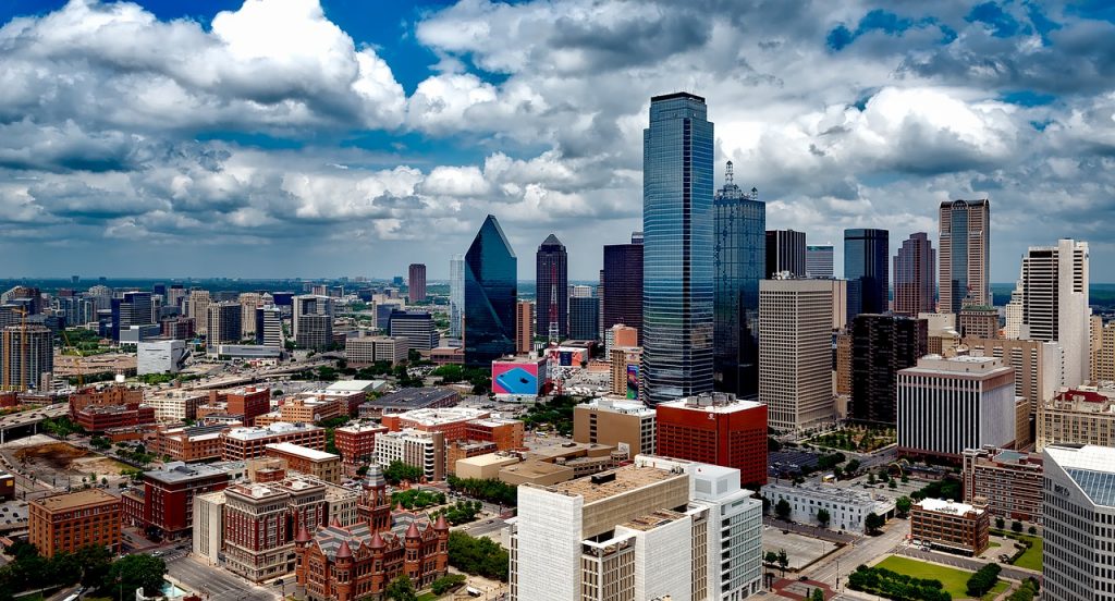 skyview of Dallas, Texas city life 