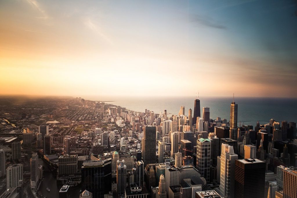 Chicago, Illinois skyview at dusk 
