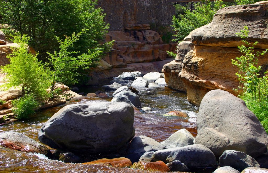 Rocks and water inside Slide Rock Park in Sedona Arizona 