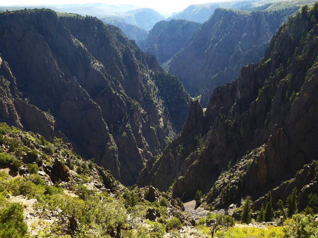 Dark black walls in the Black Canyon of the Gunnison National Park