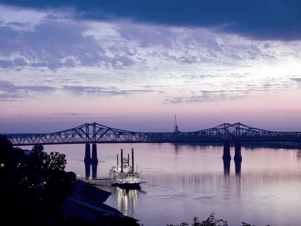blue and purple sunset over the Mississippi River