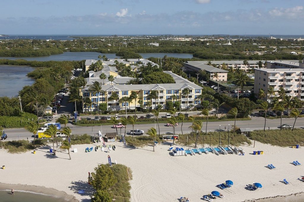 Skyview of houses and beach in Key West, Florida